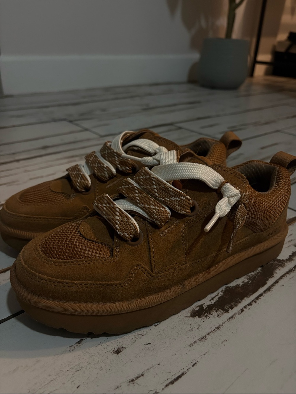 UGG Kids Brown Low-Top Sneakers with White Accent Laces